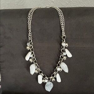 Silver Chain Necklace with White Bead Charms
